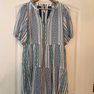 Velvet Blue and White Striped Midi Dress